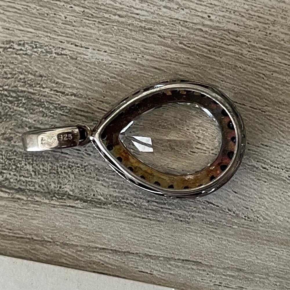 Elegant Topaz Blue Sapphire and Silver Teardrop Pendant - Picture 4 of 5